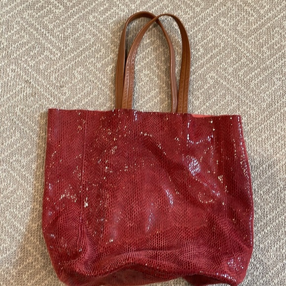 Red shiny python real leather tote bag - Picture 2 of 2